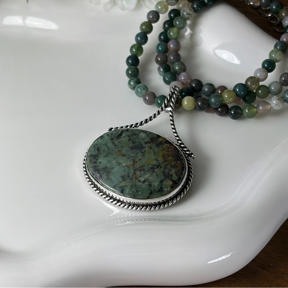 African Turquoise Pendant Necklace Jewelry Set Lot Sterling Silver 925 Overlay - Picture 5 of 10